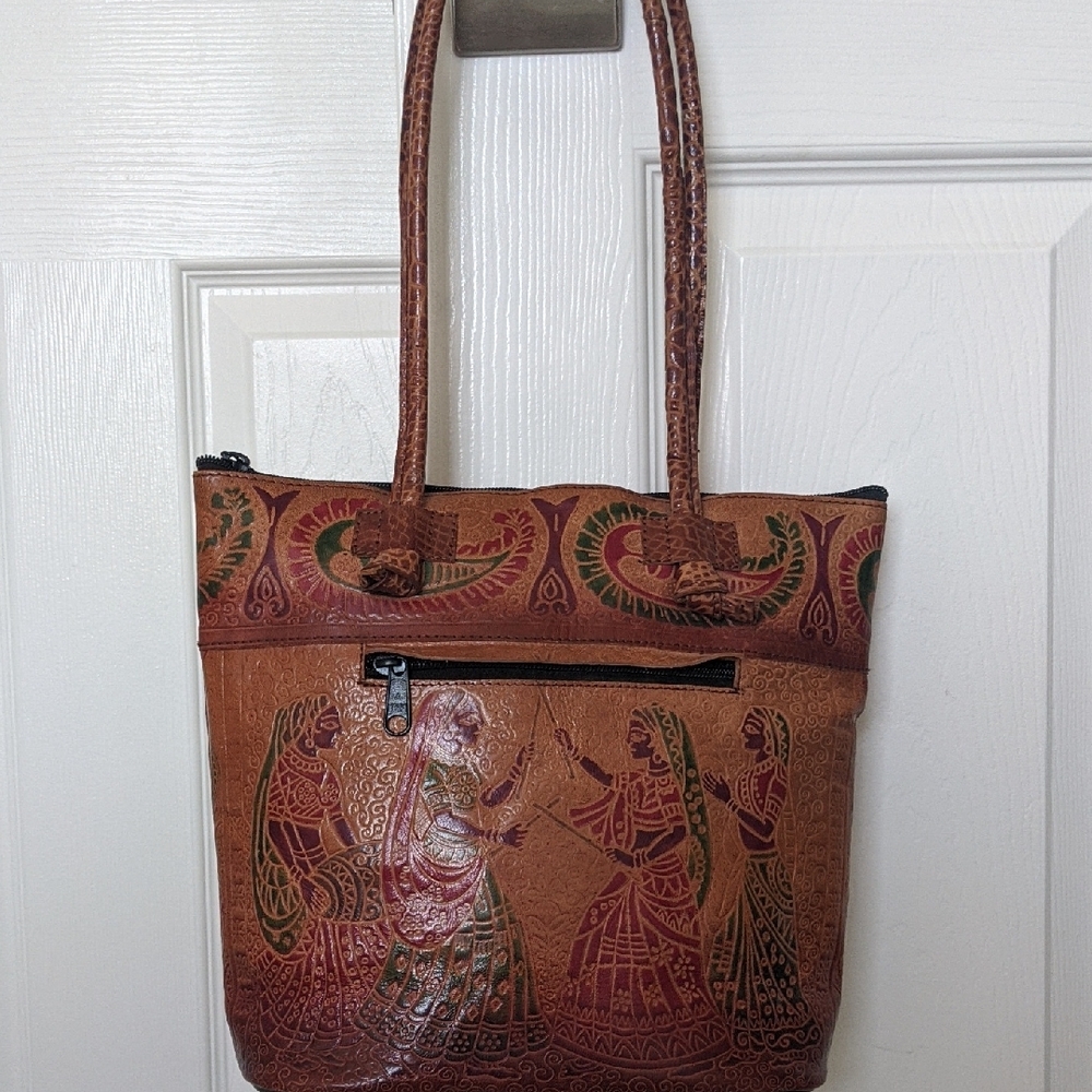 Artisan Brown and Red Tote Bag